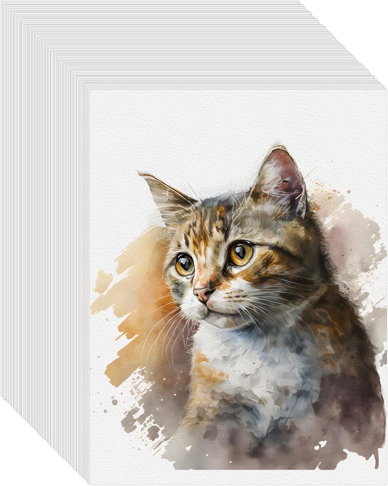 KINLINK 100PCS 9x12 Watercolor Paper Bulk, 140lb/300g Cold Press Thick Water Color Paper Pad for Child Adult, White Art Paper for Drawing Painting Markers Gouache, Textured Cotton Paper Sheets - Image 1